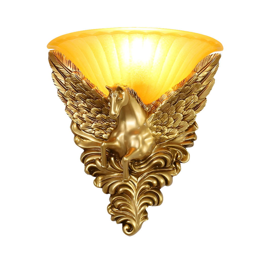 European Style Horse Head Wall Sconce Luxury Resin Gold Decorative Light for Bedroom