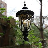 European Style Outdoor Pillar Lamp with Bubble Glass Shade Waterproof Black Aluminum Post Light