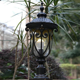 European Style Outdoor Pillar Lamp with Bubble Glass Shade Waterproof Black Aluminum Post Light