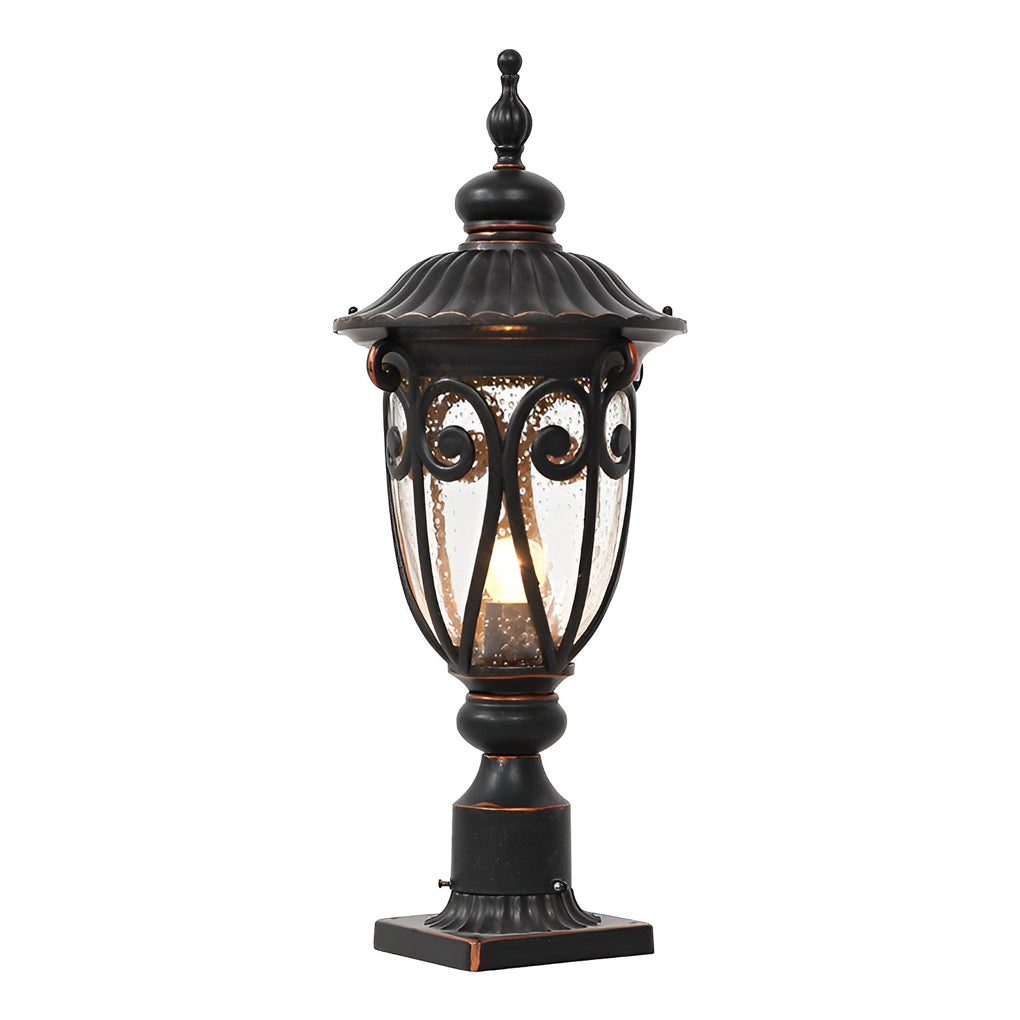 European Style Outdoor Pillar Lamp with Bubble Glass Shade Waterproof Black Aluminum Post Light