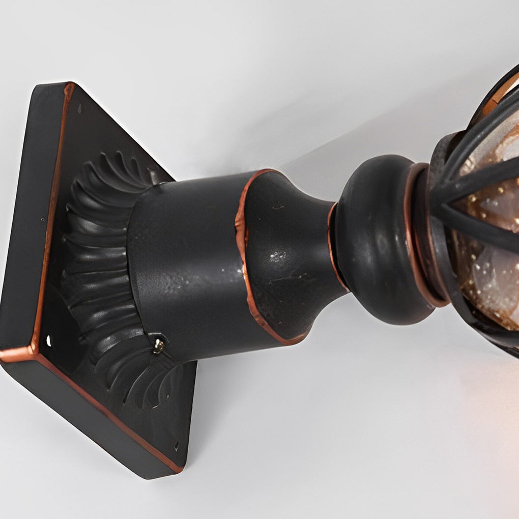 European Style Outdoor Pillar Lamp with Bubble Glass Shade Waterproof Black Aluminum Post Light