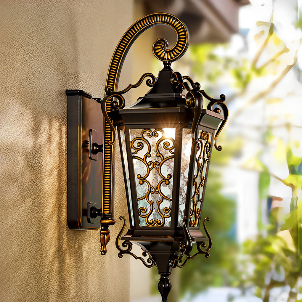 European Style Outdoor Wall Lamp Waterproof Black Aluminum Exterior Sconce for Porch and Garden