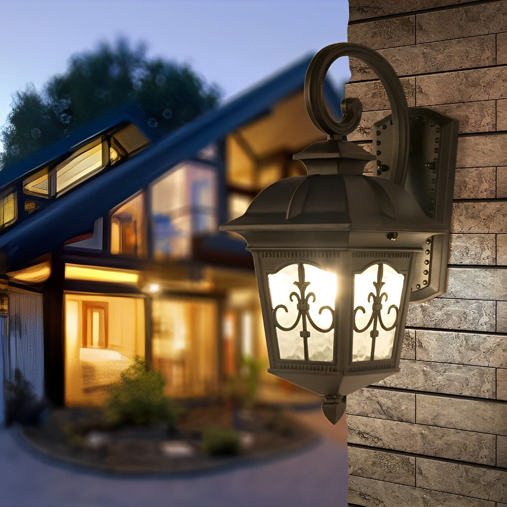 European Style Waterproof Outdoor Wall Lantern Retro LED Glass Exterior Sconce for Garden and Villa
