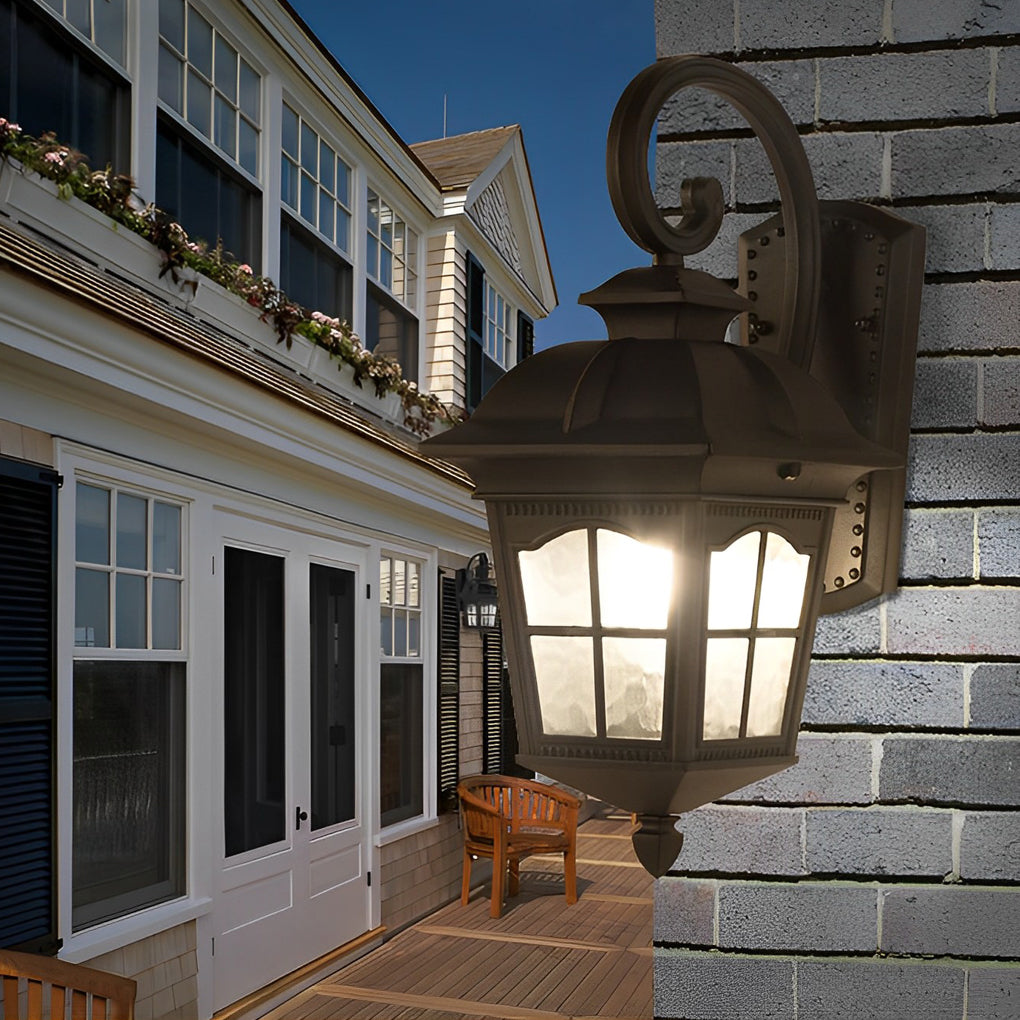European Style Waterproof Outdoor Wall Lantern Retro LED Glass Exterior Sconce for Garden and Villa