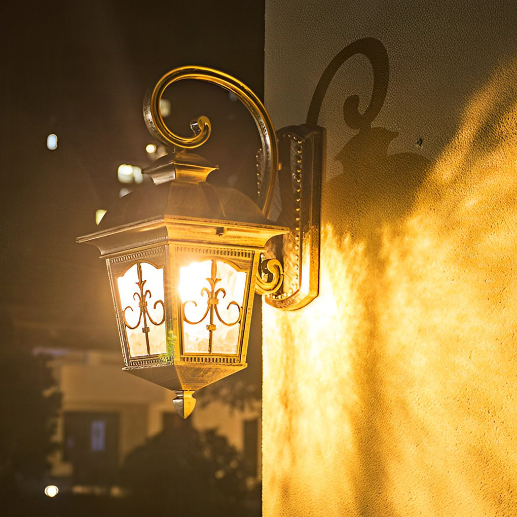 European Style Waterproof Outdoor Wall Lantern Retro LED Glass Exterior Sconce for Garden and Villa