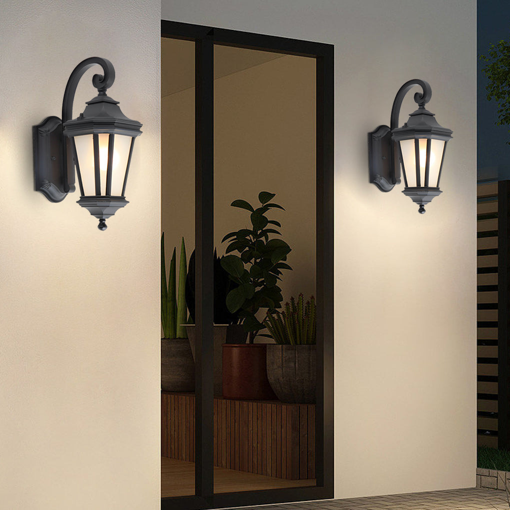 European Style Waterproof Outdoor Wall Light with Frosted Glass Shade and Durable Black Aluminum Body