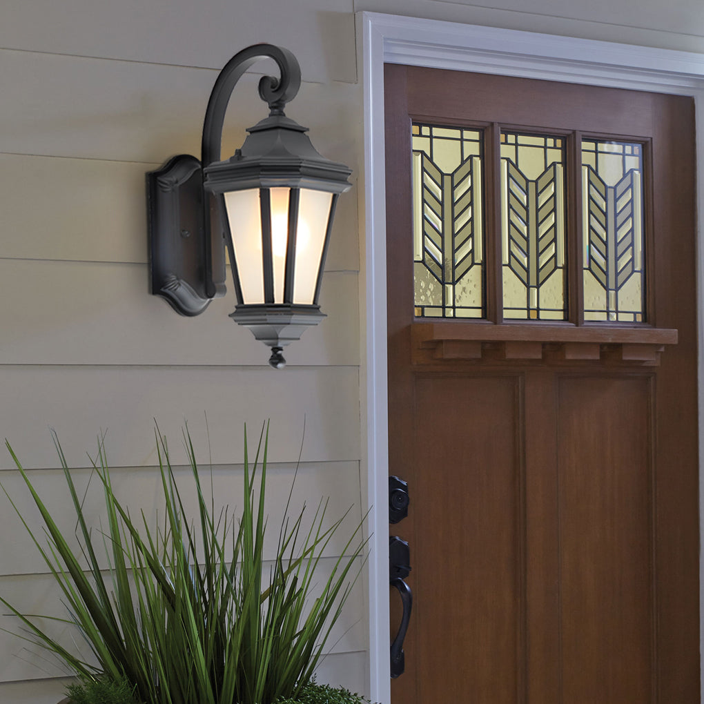 European Style Waterproof Outdoor Wall Light with Frosted Glass Shade and Durable Black Aluminum Body