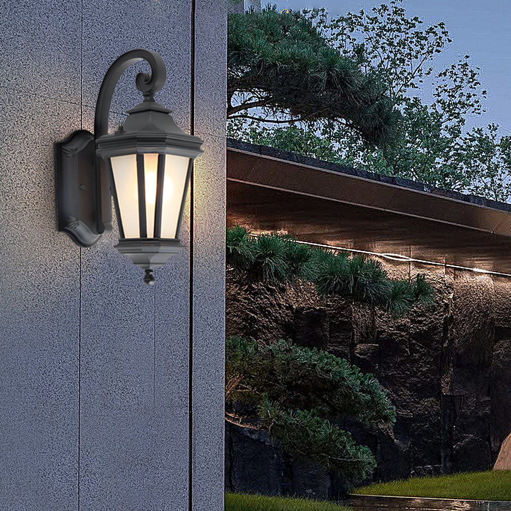 European Style Waterproof Outdoor Wall Light with Frosted Glass Shade and Durable Black Aluminum Body