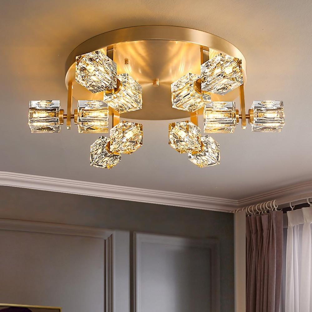 Modern Nordic Crystal LED Flush Mount Ceiling Light Brass Copper 6 Light Fixture