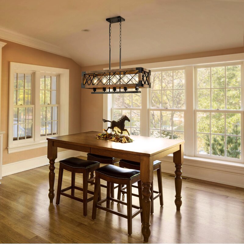 Farmhouse Wood Chandelier for Kitchen Island Linear Industrial Dining Room Light Fixture