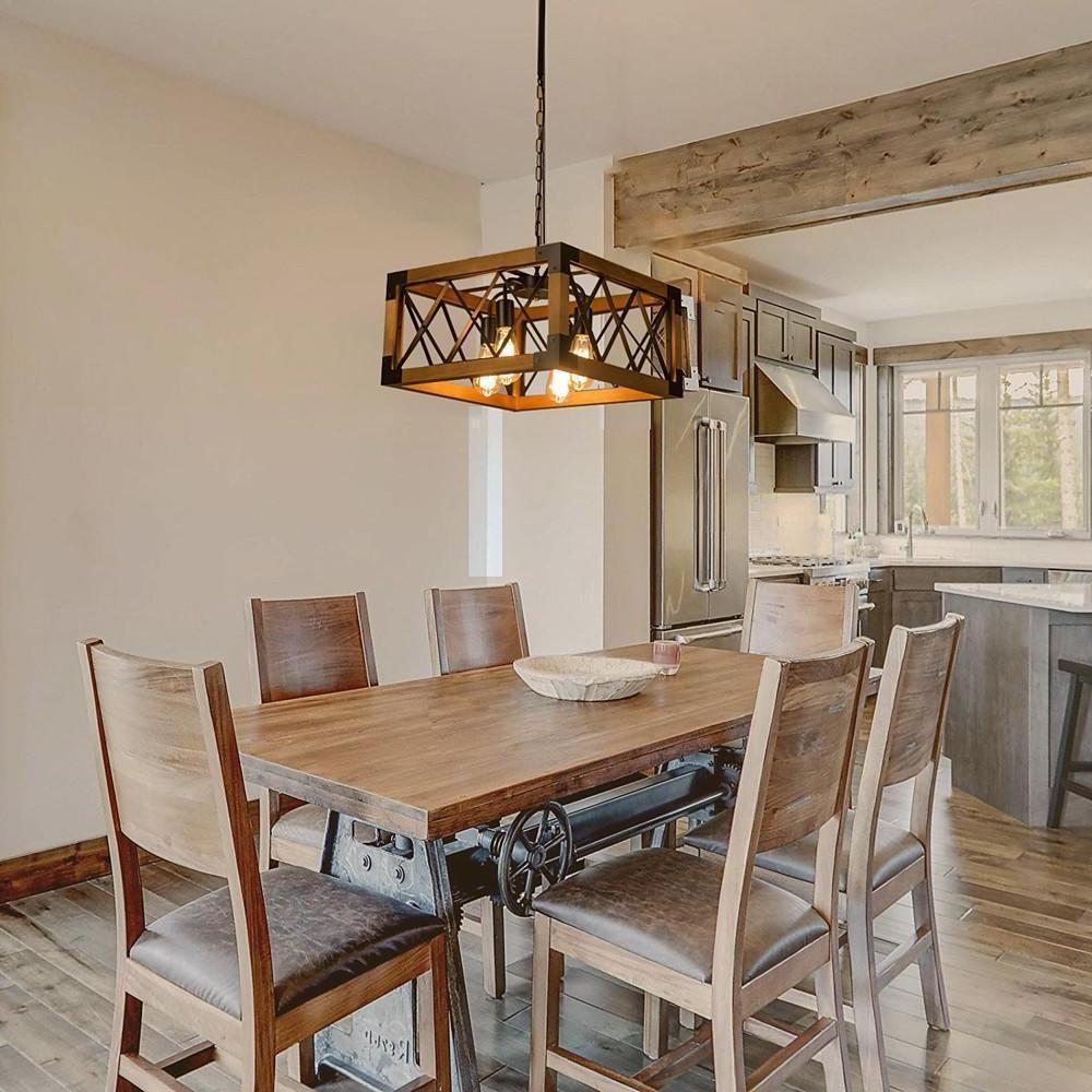 Farmhouse Wood Chandelier for Kitchen Island Linear Industrial Dining Room Light Fixture