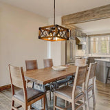 Farmhouse Wood Chandelier for Kitchen Island Linear Industrial Dining Room Light Fixture