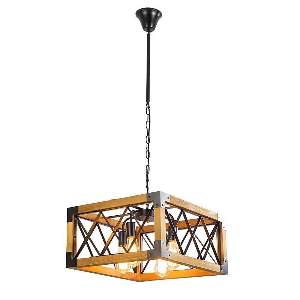 Farmhouse Wood Chandelier for Kitchen Island Linear Industrial Dining Room Light Fixture