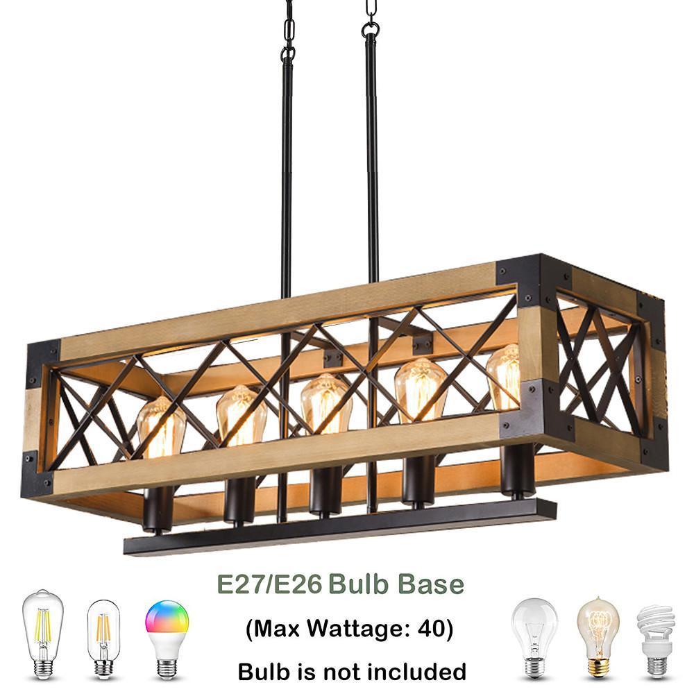 Farmhouse Wood Chandelier for Kitchen Island Linear Industrial Dining Room Light Fixture