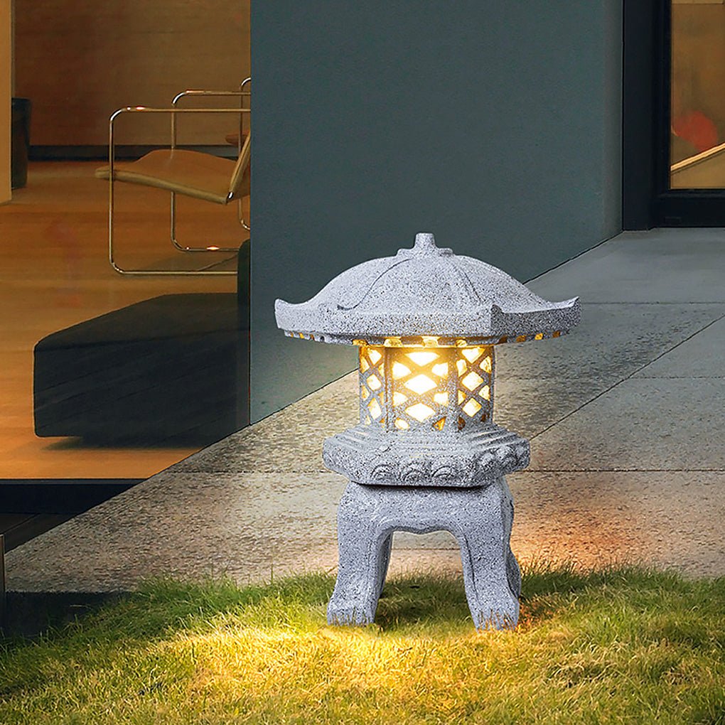 Faux Stone Tower Outdoor Post Light Waterproof Resin Landscape Pillar Lamp for Garden Path Lawn