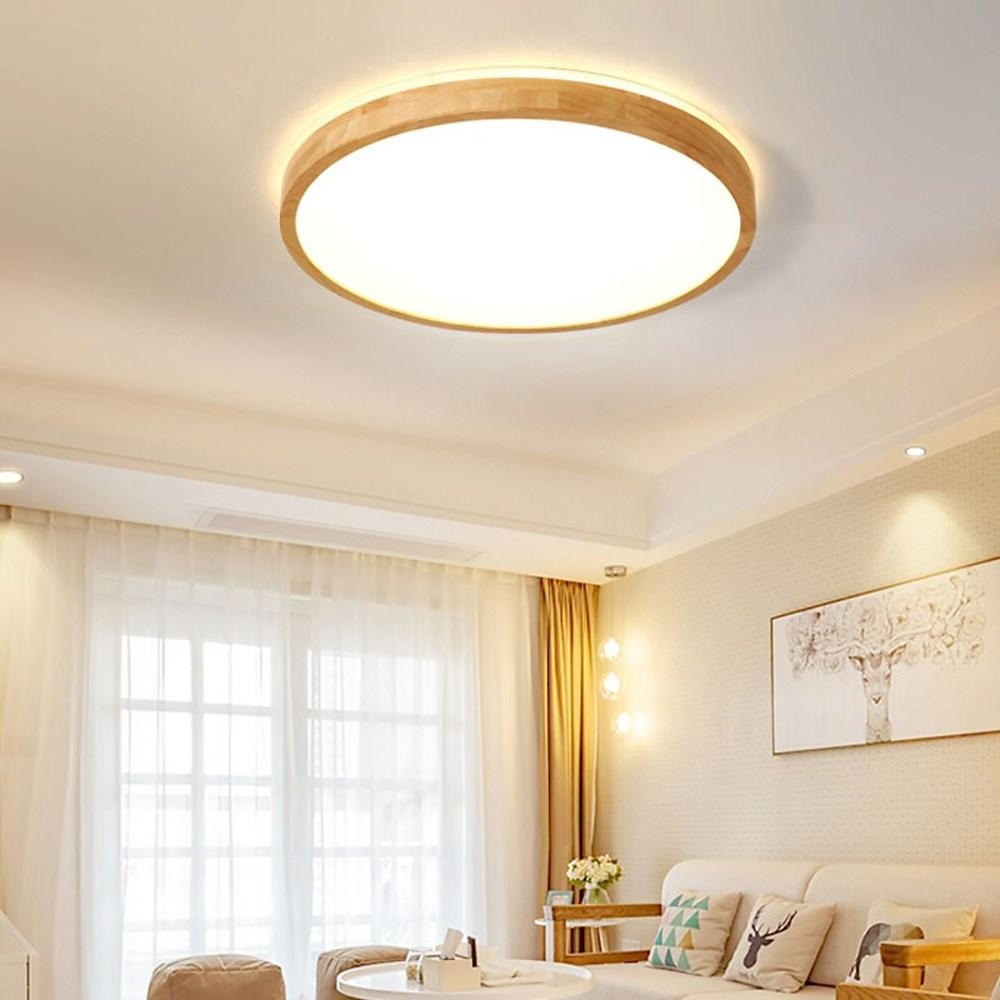 Natural Bamboo Round LED Flush Mount Ceiling Light for Modern Kitchen Living Room and Bedroom