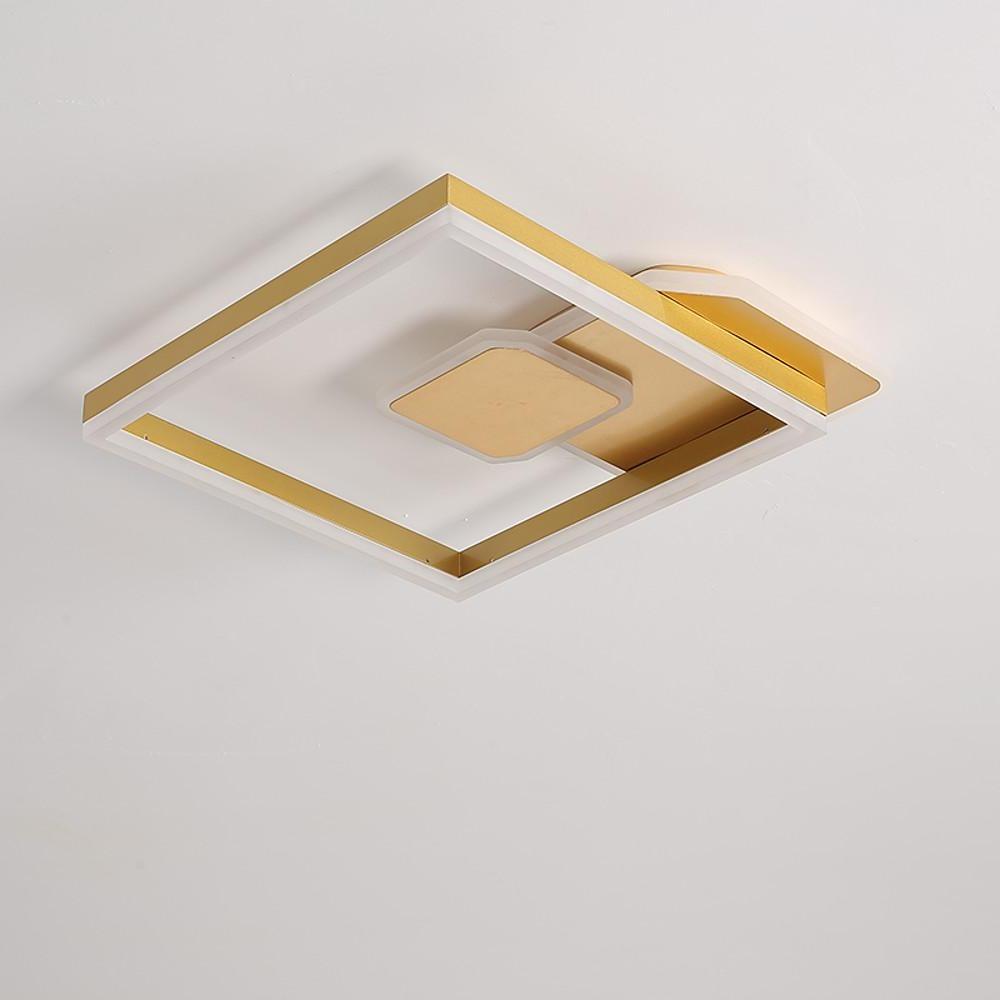 Modern Geometric Square Dimmable LED Flush Mount Ceiling Light Fixture for Living Room Bedroom Gold Coffee