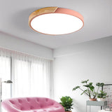 Modern Round LED Flush Mount Ceiling Light with Metal and Wood Style Accents for Living Room
