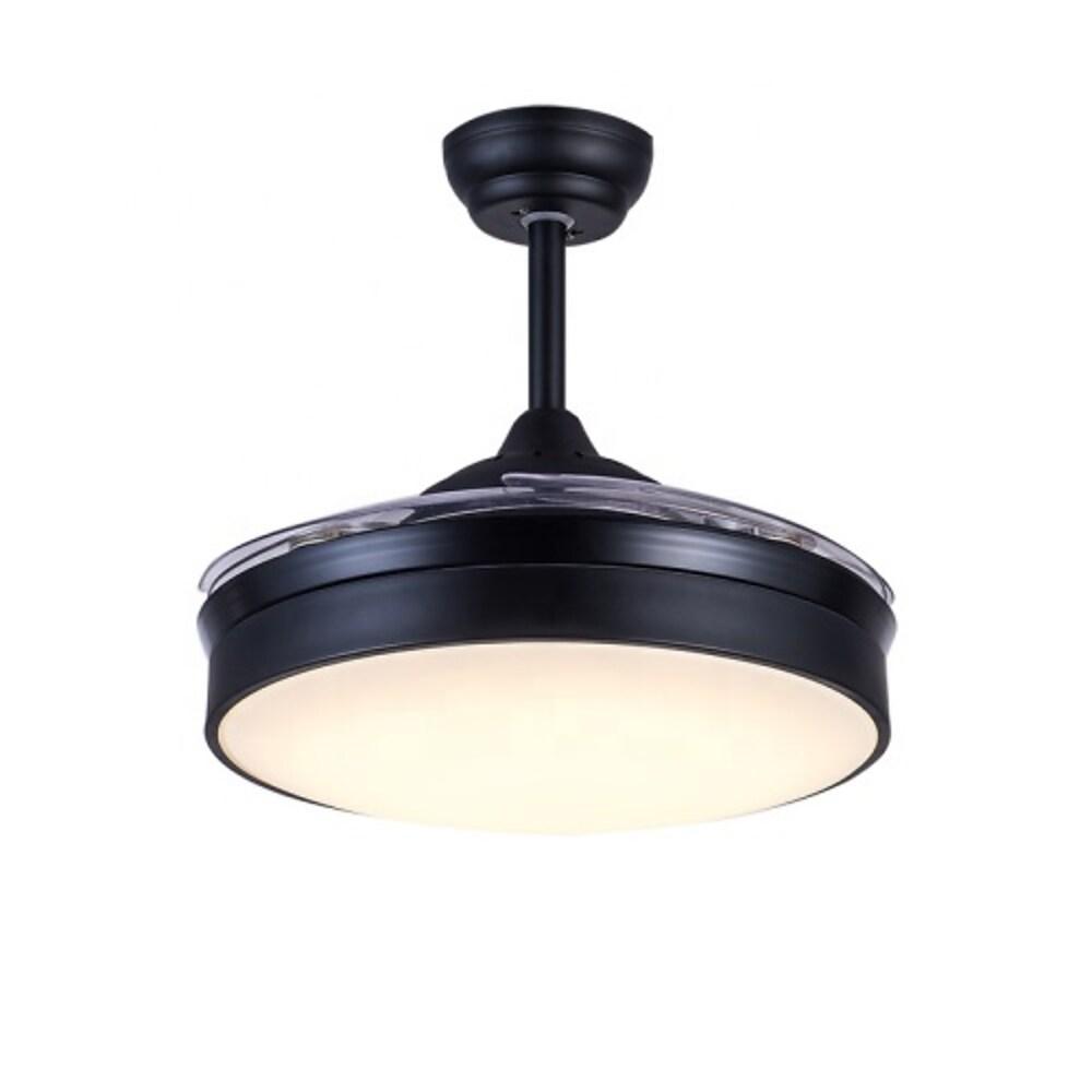 Nordic Drum LED Retractable Ceiling Fan with Remote and Invisible Blades for Modern Living Rooms