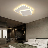 Modern White Square LED Flush Mount Ceiling Light Fixture for Bedroom and Living Room Geometric Two Tier Lighting