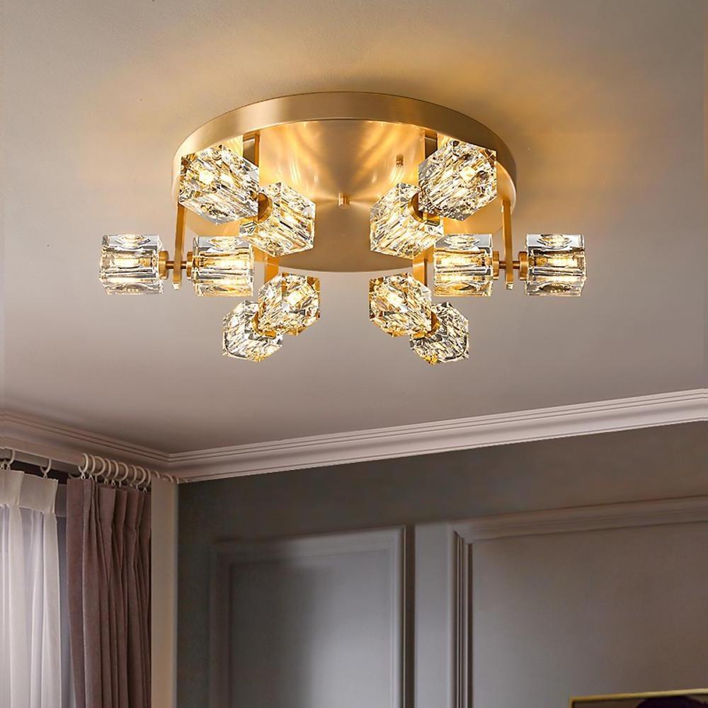 Modern Nordic Crystal LED Flush Mount Ceiling Light Brass Copper 6 Light Fixture