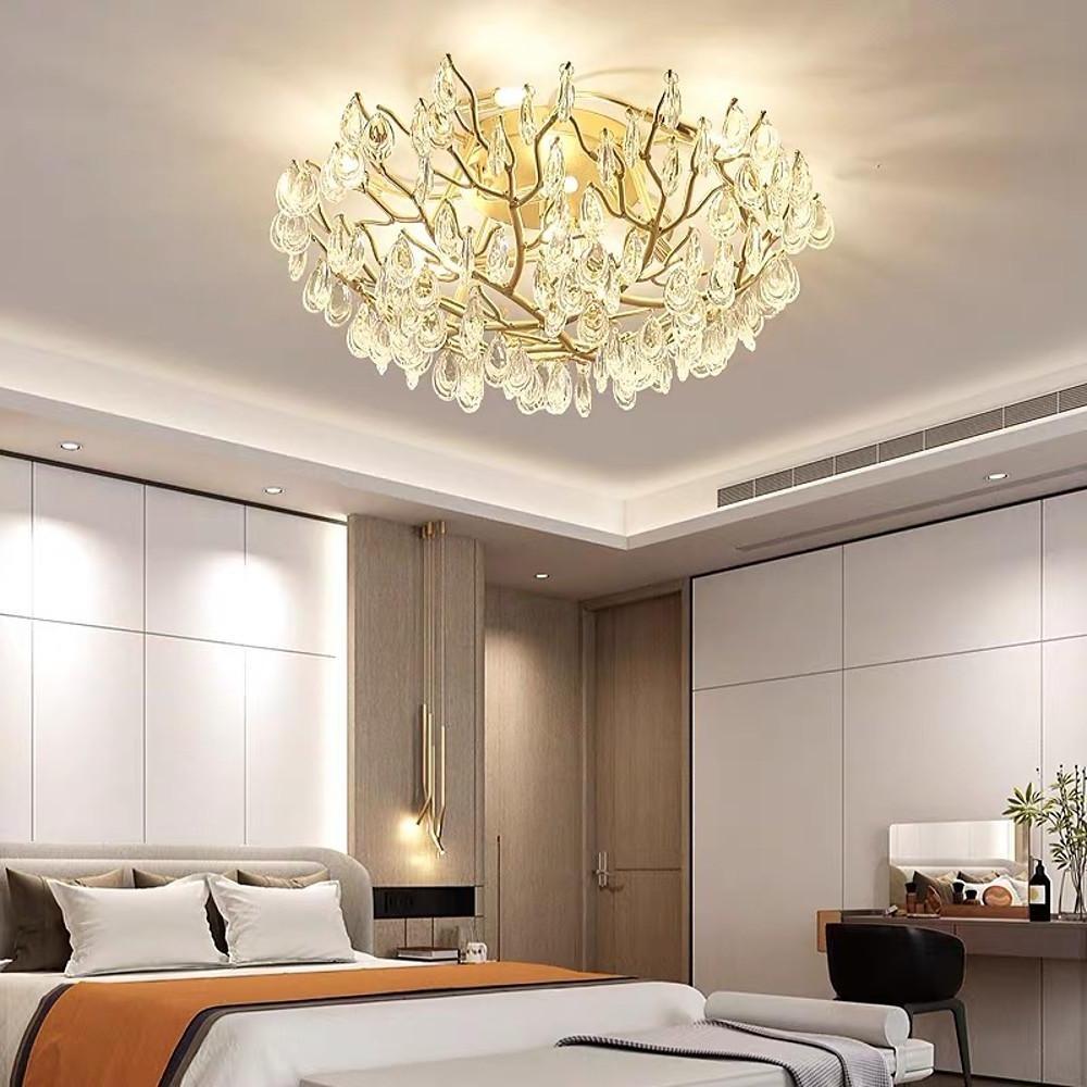 Firefly Sputnik Modern LED Flush Mount Ceiling Light Crystal and Aluminum 10 Light Chandelier