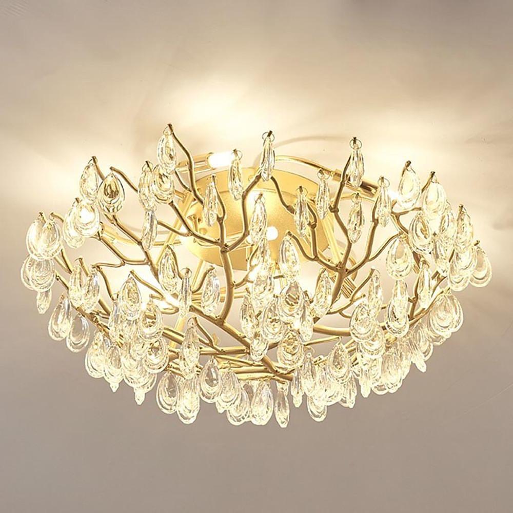 Firefly Sputnik Modern LED Flush Mount Ceiling Light Crystal and Aluminum 10 Light Chandelier