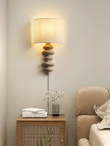 Fishbone Corrugated Solid Wood Plug In Wall Sconce Set of 2 with Linen Shade