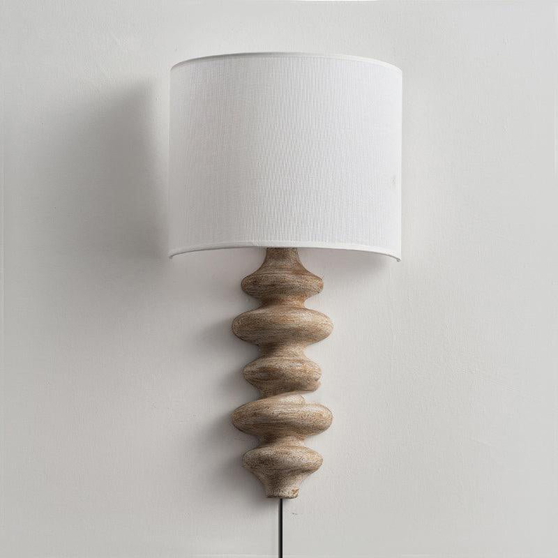 Fishbone Corrugated Solid Wood Plug In Wall Sconce Set of 2 with Linen Shade