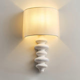 Fishbone Corrugated Solid Wood Plug In Wall Sconce Set of 2 with Linen Shade