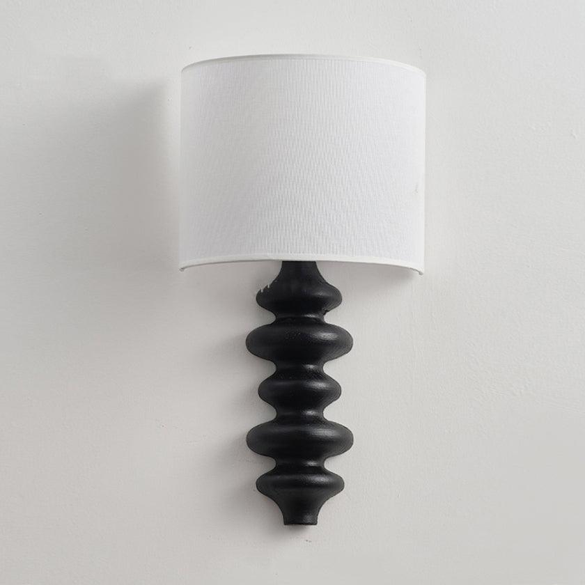 Fishbone Corrugated Solid Wood Plug In Wall Sconce Set of 2 with Linen Shade