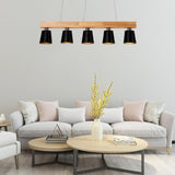 Five Light Linear Wood Chandelier for Kitchen Island and Rustic Modern Dining Room Lighting