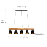 Five Light Linear Wood Chandelier for Kitchen Island and Rustic Modern Dining Room Lighting
