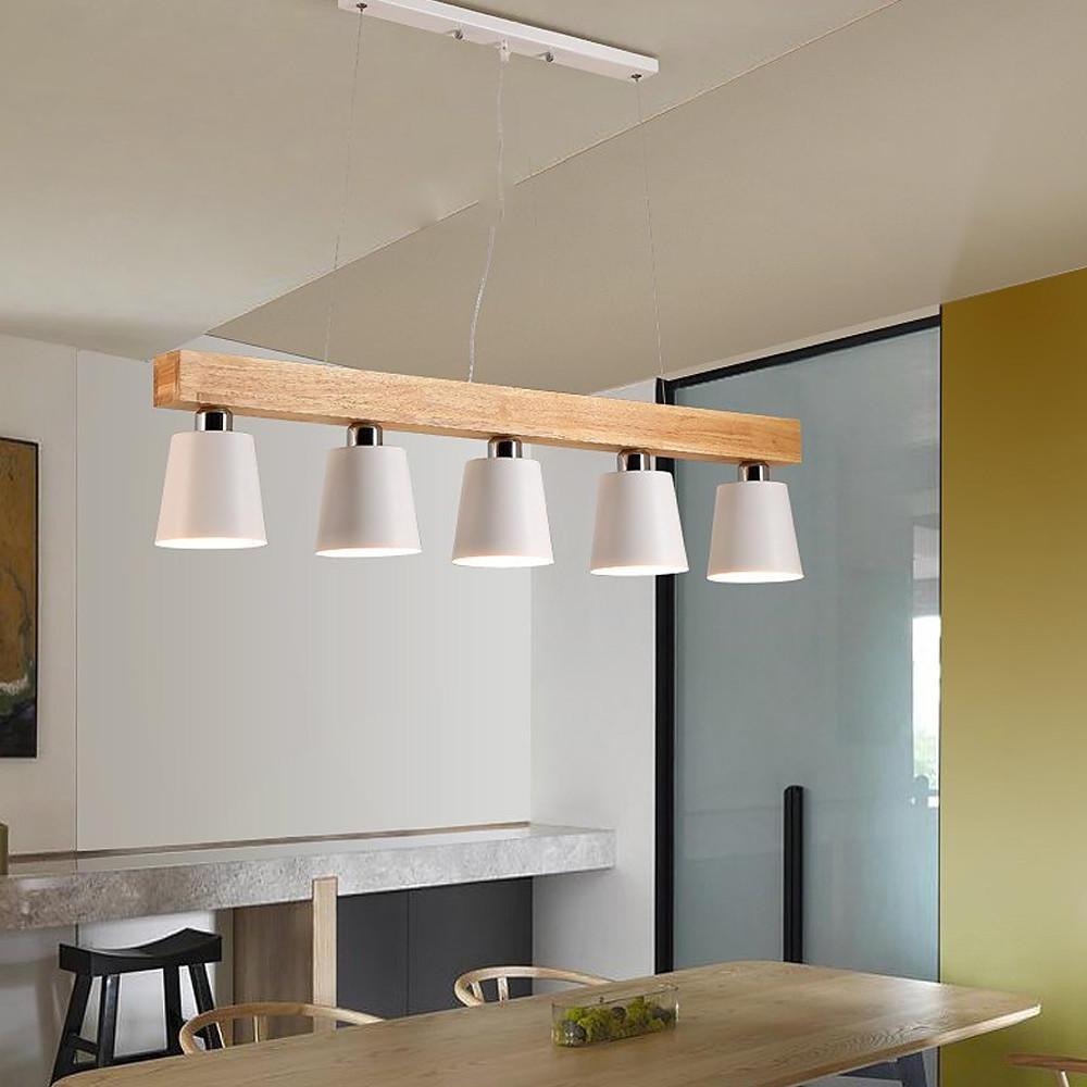 Five Light Linear Wood Chandelier for Kitchen Island and Rustic Modern Dining Room Lighting