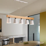 Five Light Linear Wood Chandelier for Kitchen Island and Rustic Modern Dining Room Lighting