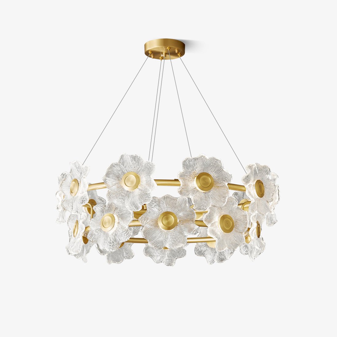 Flora Glass Petal Chandelier Modern Brass LED Pendant Light for Dining and Living Rooms