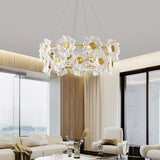 Flora Glass Petal Chandelier Modern Brass LED Pendant Light for Dining and Living Rooms
