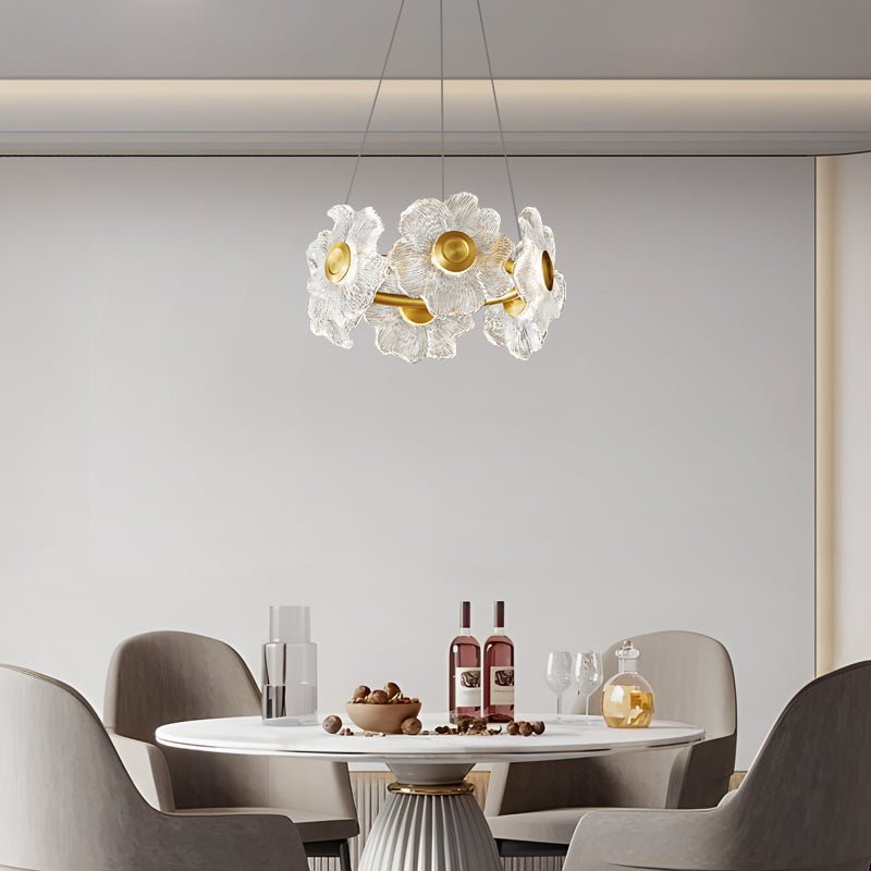 Flora Glass Petal Chandelier Modern Brass LED Pendant Light for Dining and Living Rooms