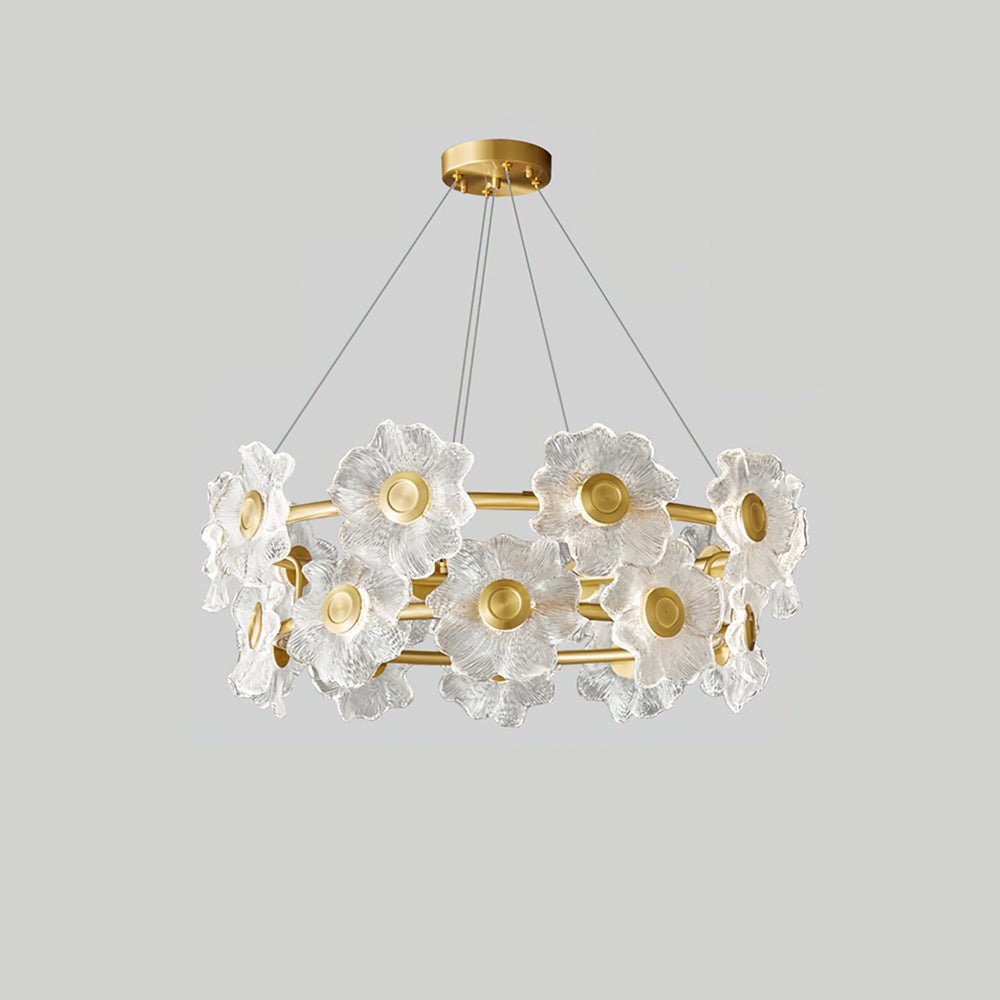 Flora Glass Petal Chandelier Modern Brass LED Pendant Light for Dining and Living Rooms