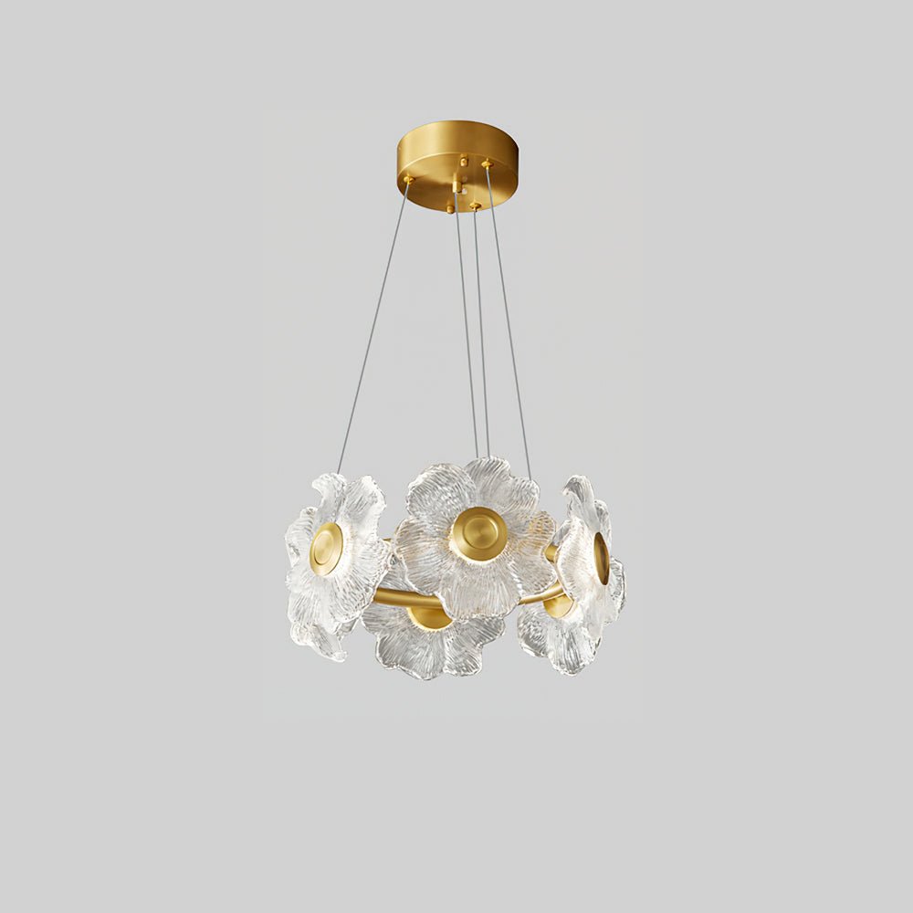 Flora Glass Petal Chandelier Modern Brass LED Pendant Light for Dining and Living Rooms