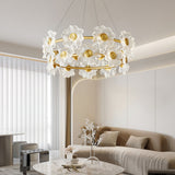 Flora Glass Petal Chandelier Modern Brass LED Pendant Light for Dining and Living Rooms