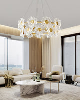 Flora Glass Petal Chandelier Modern Brass LED Pendant Light for Dining and Living Rooms