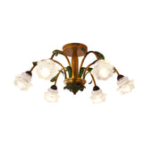 Floral American Pastoral Style Iron Ceiling Light with Glass Flower Shades and 3 Step Dimming
