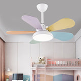 Colorful Modern Kids Bedroom Ceiling Fan with Integrated LED Light Remote Control and Wood Blades