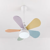 Colorful Modern Kids Bedroom Ceiling Fan with Integrated LED Light Remote Control and Wood Blades