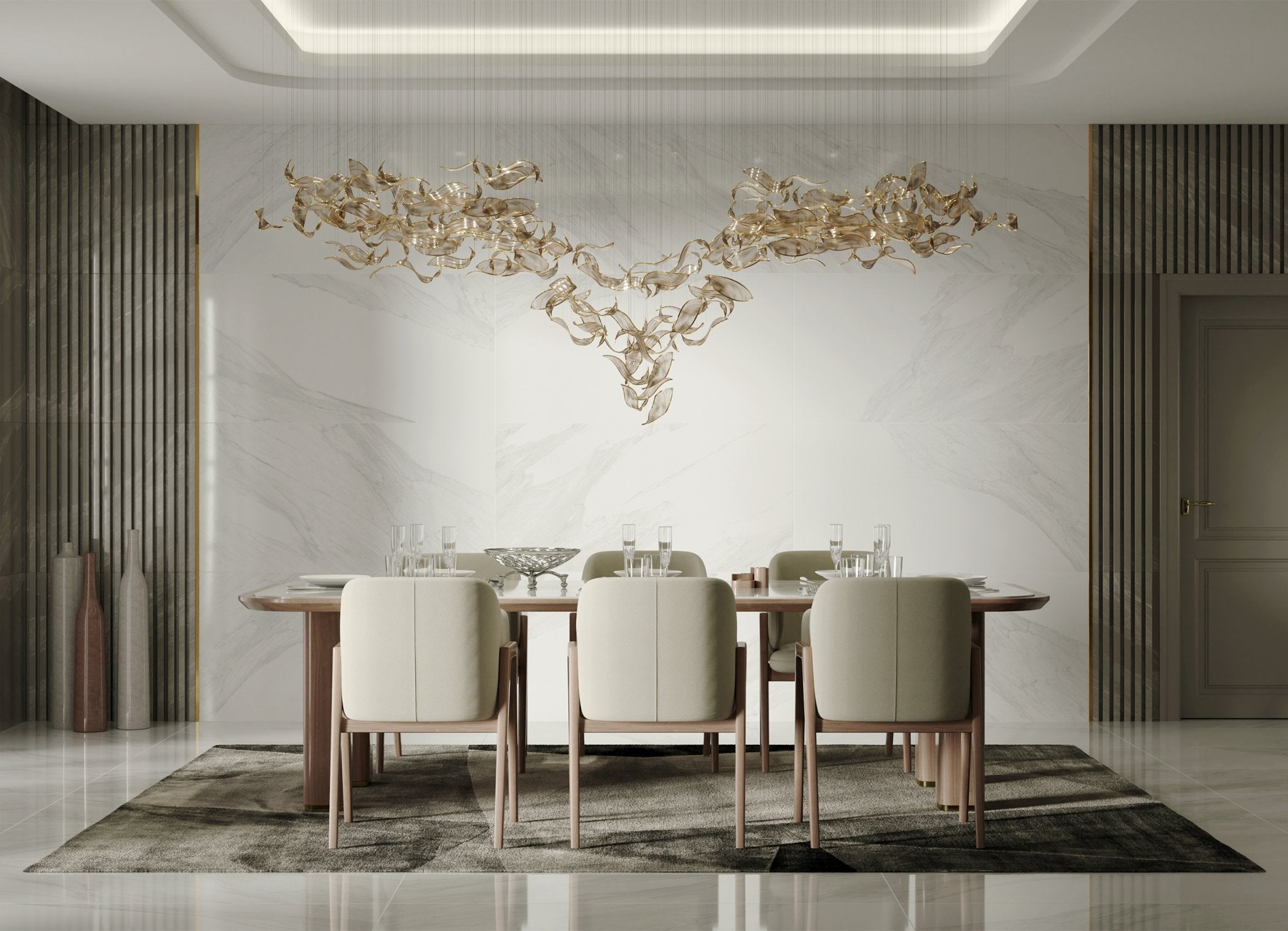 Fluttering Leaves Nature Inspired Large LED Chandelier with Amber Glass for Hotels and Living Rooms