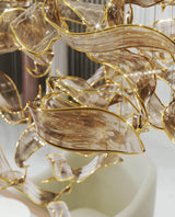 Fluttering Leaves Nature Inspired Large LED Chandelier with Amber Glass for Hotels and Living Rooms