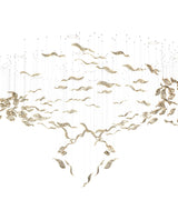 Fluttering Leaves Nature Inspired Large LED Chandelier with Amber Glass for Hotels and Living Rooms