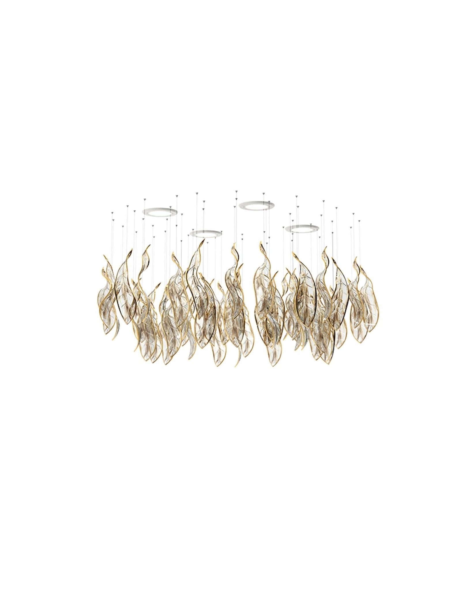 Fluttering Leaves Nature Inspired Large LED Chandelier with Amber Glass for Hotels and Living Rooms