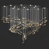 Fluttering Leaves Nature Inspired Large LED Chandelier with Amber Glass for Hotels and Living Rooms